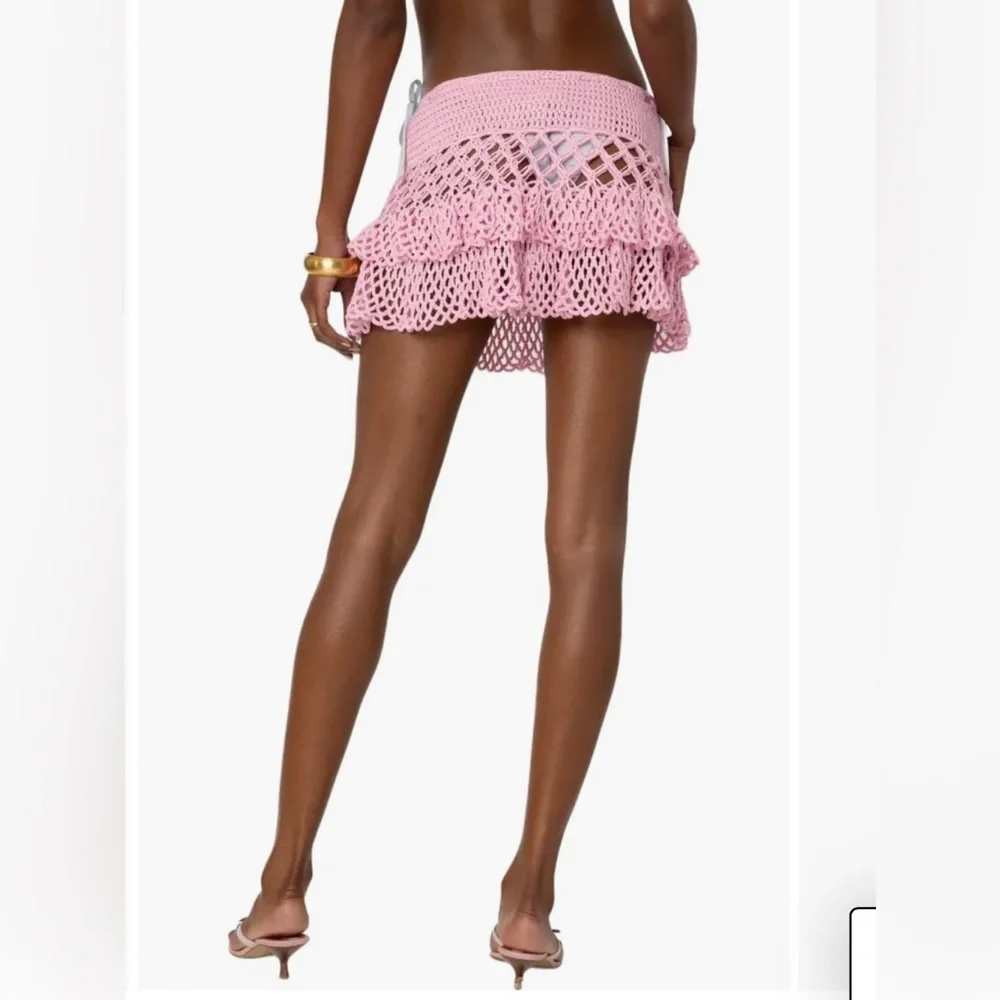 Edikted Pink Crochet Bikini Top and Tiered Coverup Set